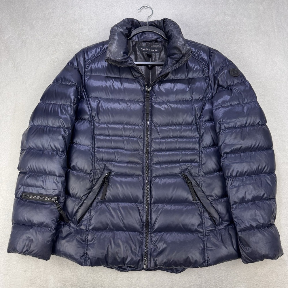 Andrew Marc Jacket Women L Blue Premium Down Puffer Nylon 650 AP610750